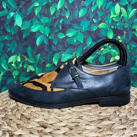 J crew black leather calf hair tiger animal print loafers women 7 - Picture 4 of 8